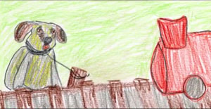 Dibujo de Owen contando la historia de Haatchi. Fuente Imagen: http://doognews.com/video/haatchi-and-owen-heartwarming-story-boy-dog